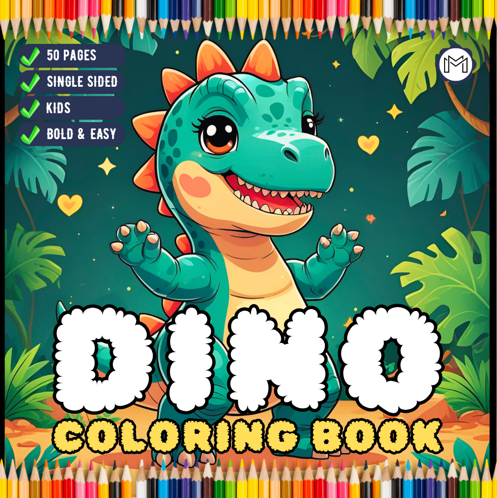 Cute Dinosaur Coloring Book Gift for Adults Kids Men Women Boys Girls Teens 50 Pages Single Sided Dino Coloring Activity Sheets for Children