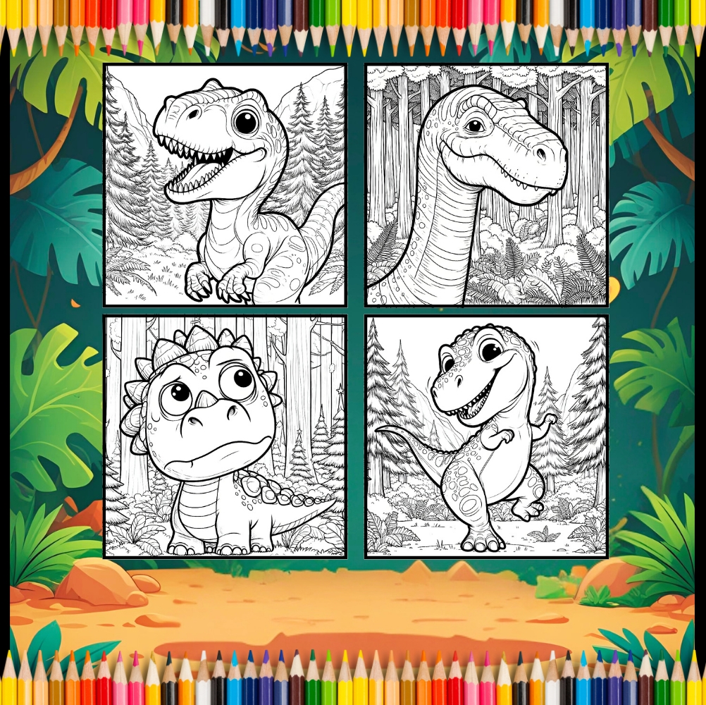 Cute Dinosaur Coloring Book Gift for Adults Kids Men Women Boys Girls Teens 50 Pages Single Sided Dino Coloring Activity Sheets for Children