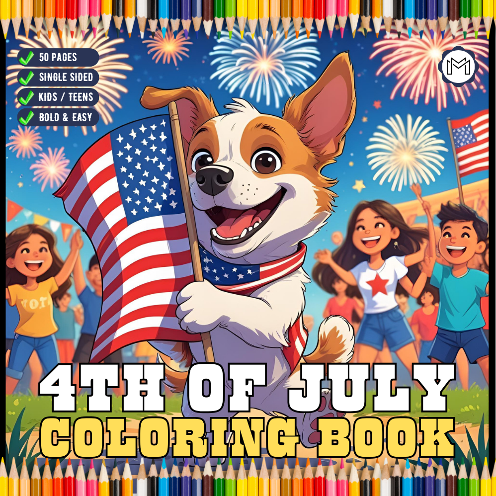 Independence Day 4th of July Coloring Book Gift for Kids Boys Girls Young Teens 50 Pages Single Sided 4th of July Coloring Activity Sheets