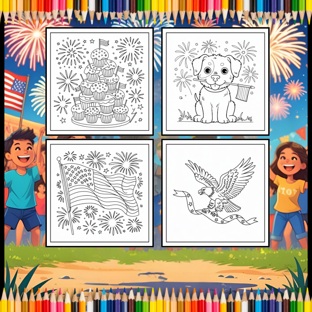 Independence Day 4th of July Coloring Book Gift for Kids Boys Girls Young Teens 50 Pages Single Sided 4th of July Coloring Activity Sheets