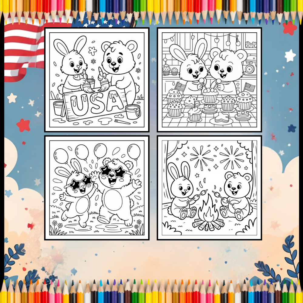 4th of July Independence Day Coloring Book Gift for Kids Boys Girls Young Teens 50 Pages Single Sided 4th of July Coloring Activity Sheets