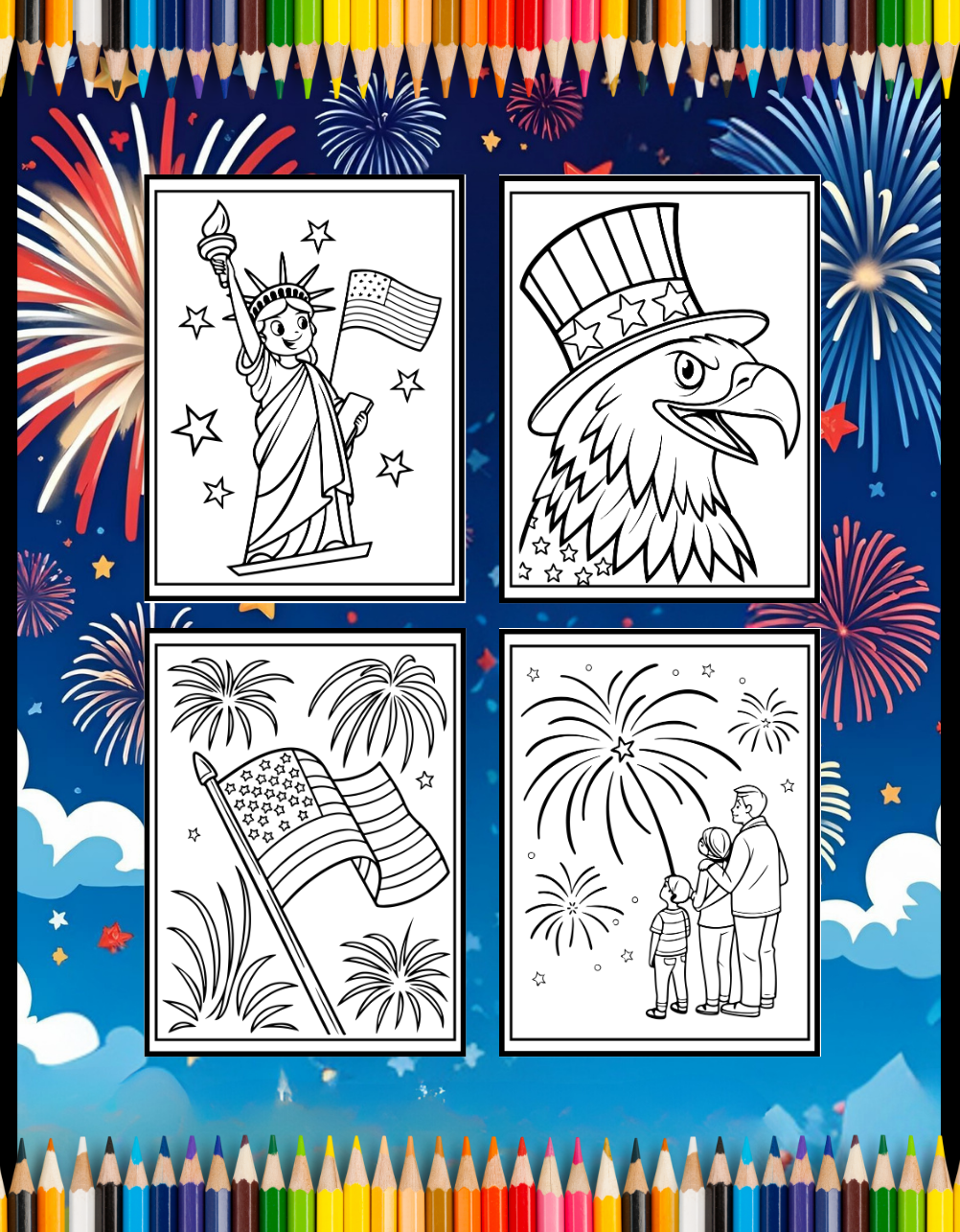 4th of July Independence Day Coloring Book Gift for Kids Boys Girls Young Teens 50 Pages Single Sided 4th of July Coloring Activity Sheets