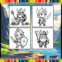 Load image into Gallery viewer, Cute Vikings Coloring Book for Kids Teens Adults Norse Warrior Mythology Single Sided Pages Fun Stress Relief Activity