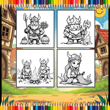 Load image into Gallery viewer, Cute Vikings Coloring Book for Kids Teens Adults Norse Warrior Mythology Single Sided Pages Fun Stress Relief Activity