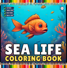 Load image into Gallery viewer, Cute Sea Life Coloring Book for Kids Teens Adults Ocean Animals, Marine Creatures, Stress Relief, Single Sided Coloring Pages