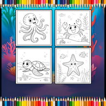 Load image into Gallery viewer, Cute Sea Life Coloring Book for Kids Teens Adults Ocean Animals, Marine Creatures, Stress Relief, Single Sided Coloring Pages