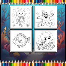 Load image into Gallery viewer, Cute Sea Life Coloring Book for Kids Teens Adults Ocean Animals, Marine Creatures, Stress Relief, Single Sided Coloring Pages