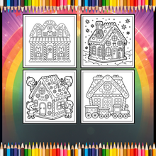Load image into Gallery viewer, Cute Christmas Gingerbread House Coloring Book Whimsical Candy Holiday Pages for Kids Teens Adults Festive Relaxation Gift