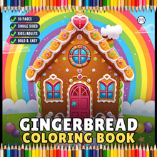 Load image into Gallery viewer, Cute Christmas Gingerbread House Coloring Book Whimsical Candy Holiday Pages for Kids Teens Adults Festive Relaxation Gift