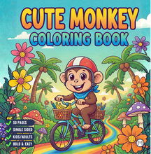 Load image into Gallery viewer, Cute Monkey Coloring Book for Kids Adults Fun Zoo Animal Pages, Stress Relief Creative Activity Coloring Book