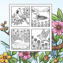 Load image into Gallery viewer, Cute Birds Flowers Coloring Book for Adults Kids Easy Nature Pages for Relaxation and Stress Relief