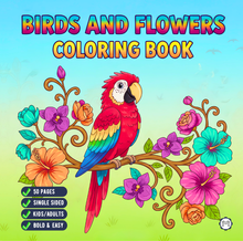 Load image into Gallery viewer, Cute Birds Flowers Coloring Book for Adults Kids Easy Nature Pages for Relaxation and Stress Relief