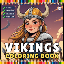 Load image into Gallery viewer, Cute Vikings Coloring Book for Kids Teens Adults Norse Warrior Mythology Single Sided Pages Fun Stress Relief Activity