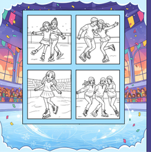 Load image into Gallery viewer, Ice Skating Coloring Book Kids Adults, Winter Sports Figure Skate Activity Coloring Pages, Gift for Skaters Hockey Fans