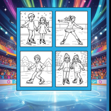 Load image into Gallery viewer, Ice Skating Coloring Book Kids Adults, Winter Sports Figure Skate Activity Coloring Pages, Gift for Skaters Hockey Fans