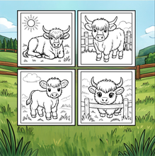 Load image into Gallery viewer, Highland Cow Coloring Book Gift for Adults Kids Boys Girls Teens: Single Sided Pages 25 Designs Cozy Cow Coloring Book for Children