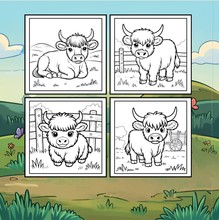 Load image into Gallery viewer, Highland Cow Coloring Book Gift for Adults Kids Boys Girls Teens: Single Sided Pages 25 Designs Cozy Cow Coloring Book for Children