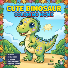 Load image into Gallery viewer, Cute Dinosaur Coloring Book Gift for Adults Kids Men Women Boys Girls Teens: Single Sided Dino Coloring Activity Sheets Book for Children
