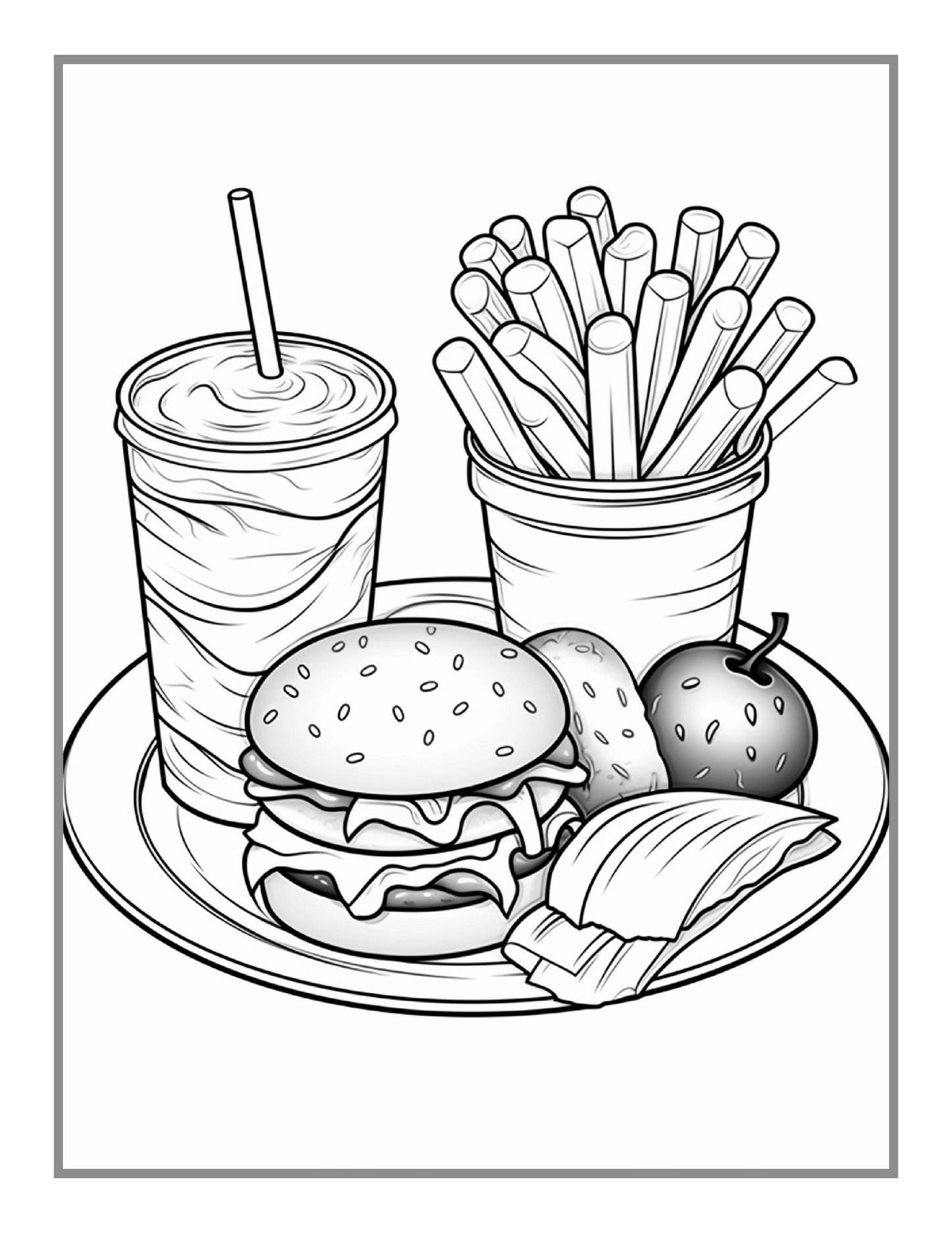50 Pages Bold and Easy Food Coloring Book Gift for Adults Kids Men Women Boys Girls Teens Fast Food Lover Foodie Food Fruit Coloring Sheets