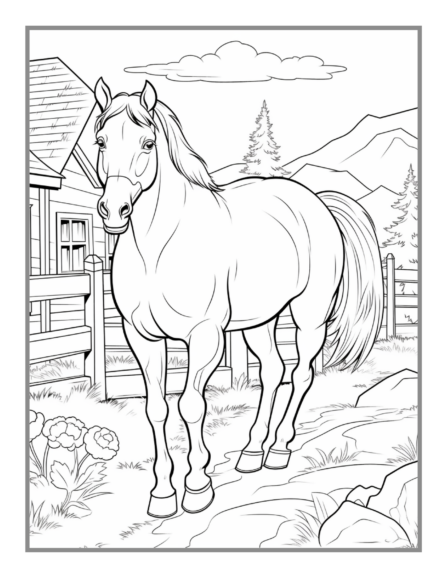 50 Pages Horse Coloring Book Gift for Adults Kids Men Women Kids Boys Girls Teens Cute Horse Animal Coloring Activity Sheets for Farmers