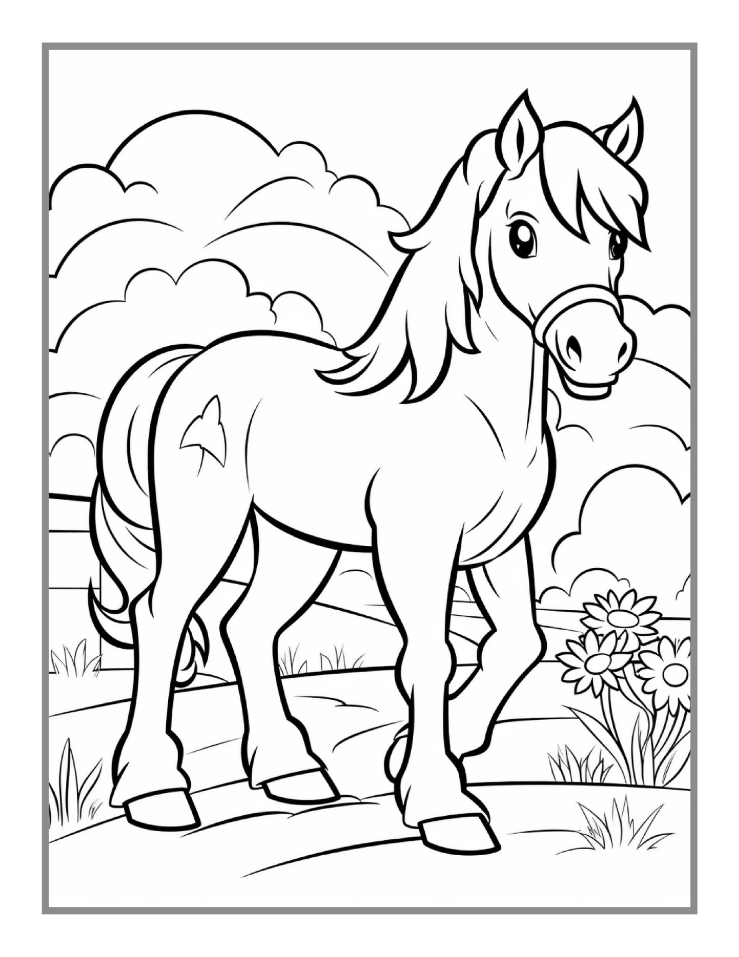 50 Pages Horse Coloring Book Gift for Adults Kids Men Women Kids Boys Girls Teens Cute Horse Animal Coloring Activity Sheets for Farmers