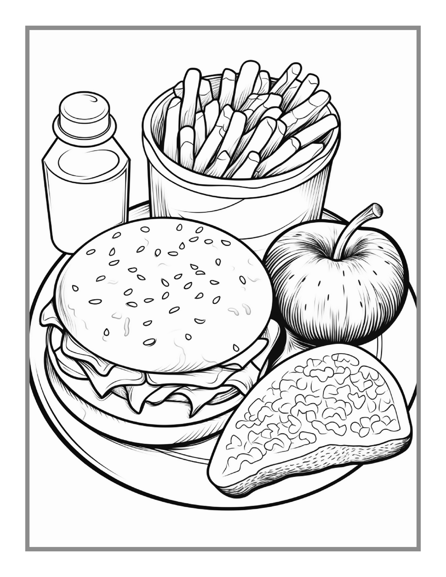 50 Pages Bold and Easy Food Coloring Book Gift for Adults Kids Men Women Boys Girls Teens Fast Food Lover Foodie Food Fruit Coloring Sheets