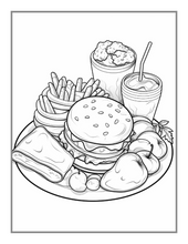 Load image into Gallery viewer, 50 Pages Bold and Easy Food Coloring Book Gift for Adults Kids Men Women Boys Girls Teens Fast Food Lover Foodie Food Fruit Coloring Sheets