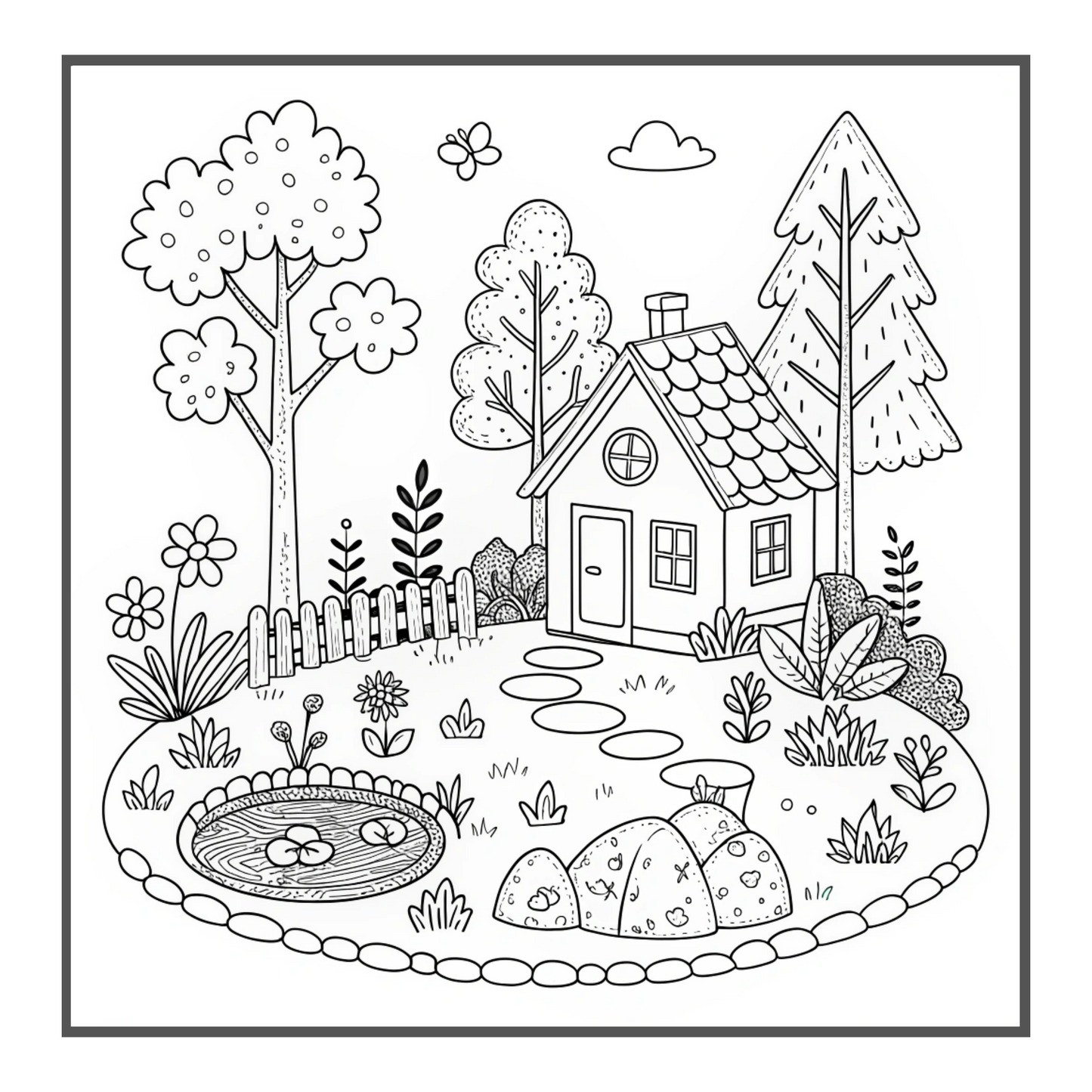 50 Pages Cute Kawaii Garden Coloring Book Gift for Adults Kids Men Women Boys Girls Teens Youth Cool Garden Coloring Sheets for Children