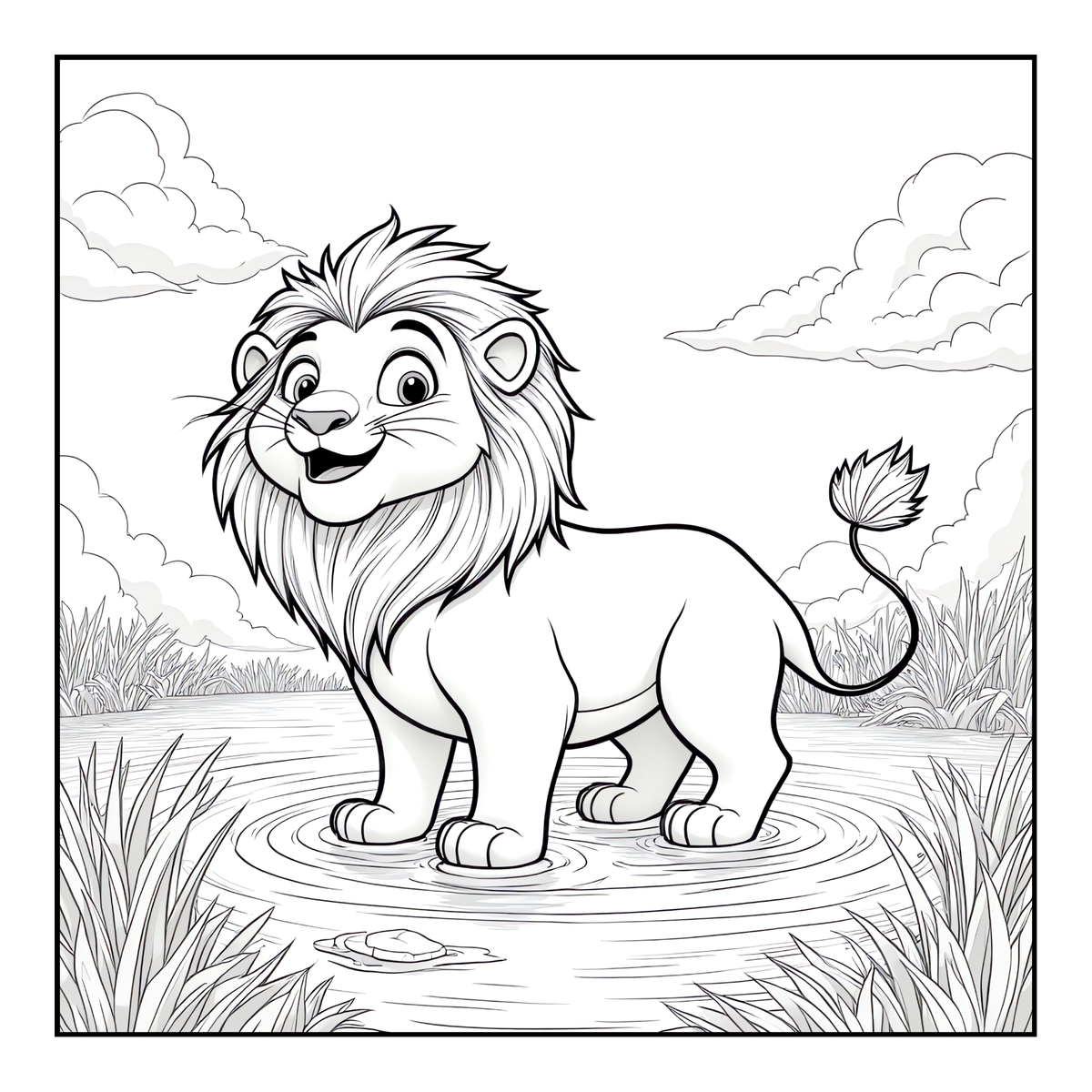 Cute Cozy Funny Lion Animal Coloring Book Gift for Adults Kids Boys Girls Teens: Single Sided Bold and Easy Cool Lion Themed Coloring Book