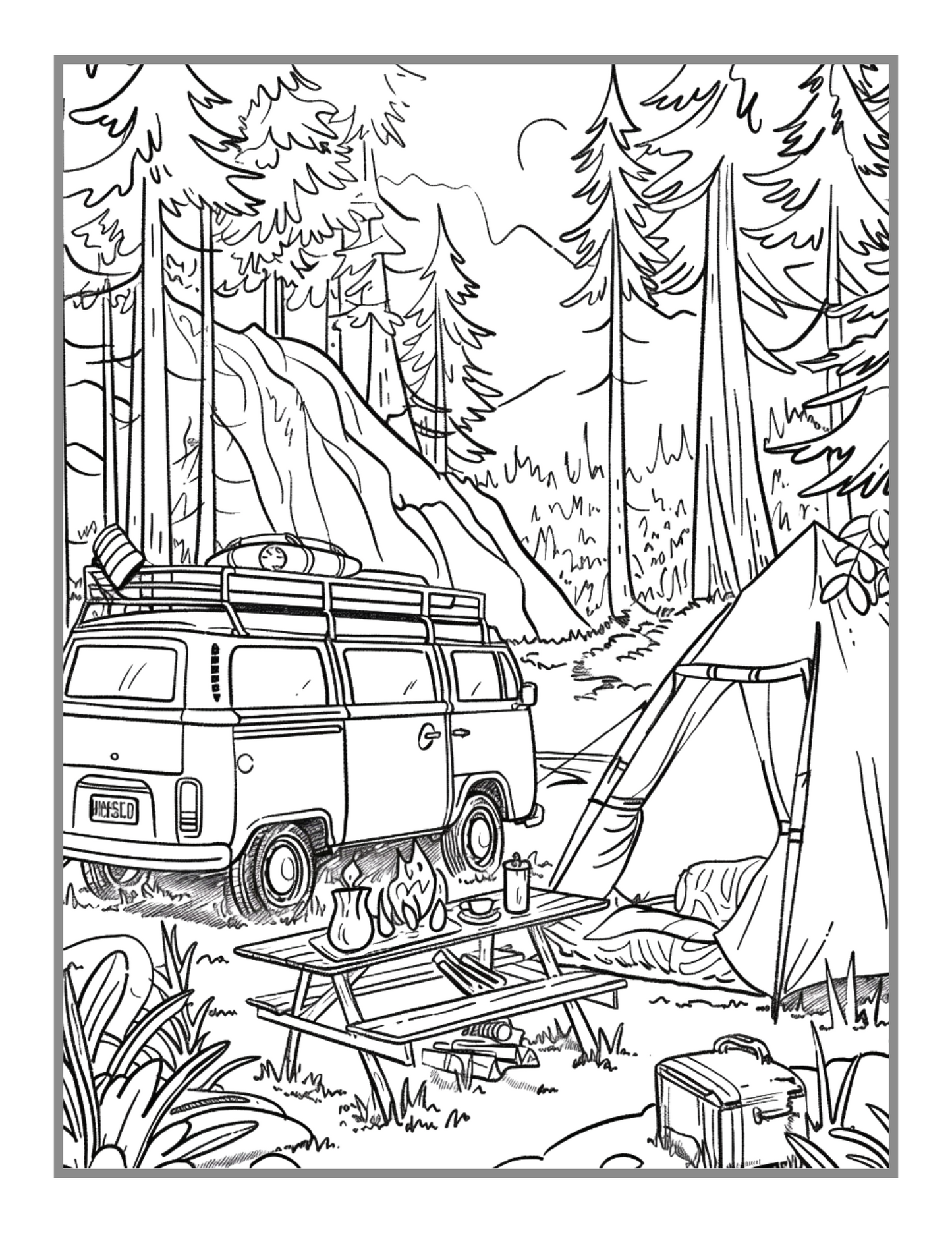 50 Pages Camping Coloring Book Gift for Adults Kids Ages Men Women Boys Girls Teens Youth Holiday Birthday Present Fun Nature Coloring Sheet