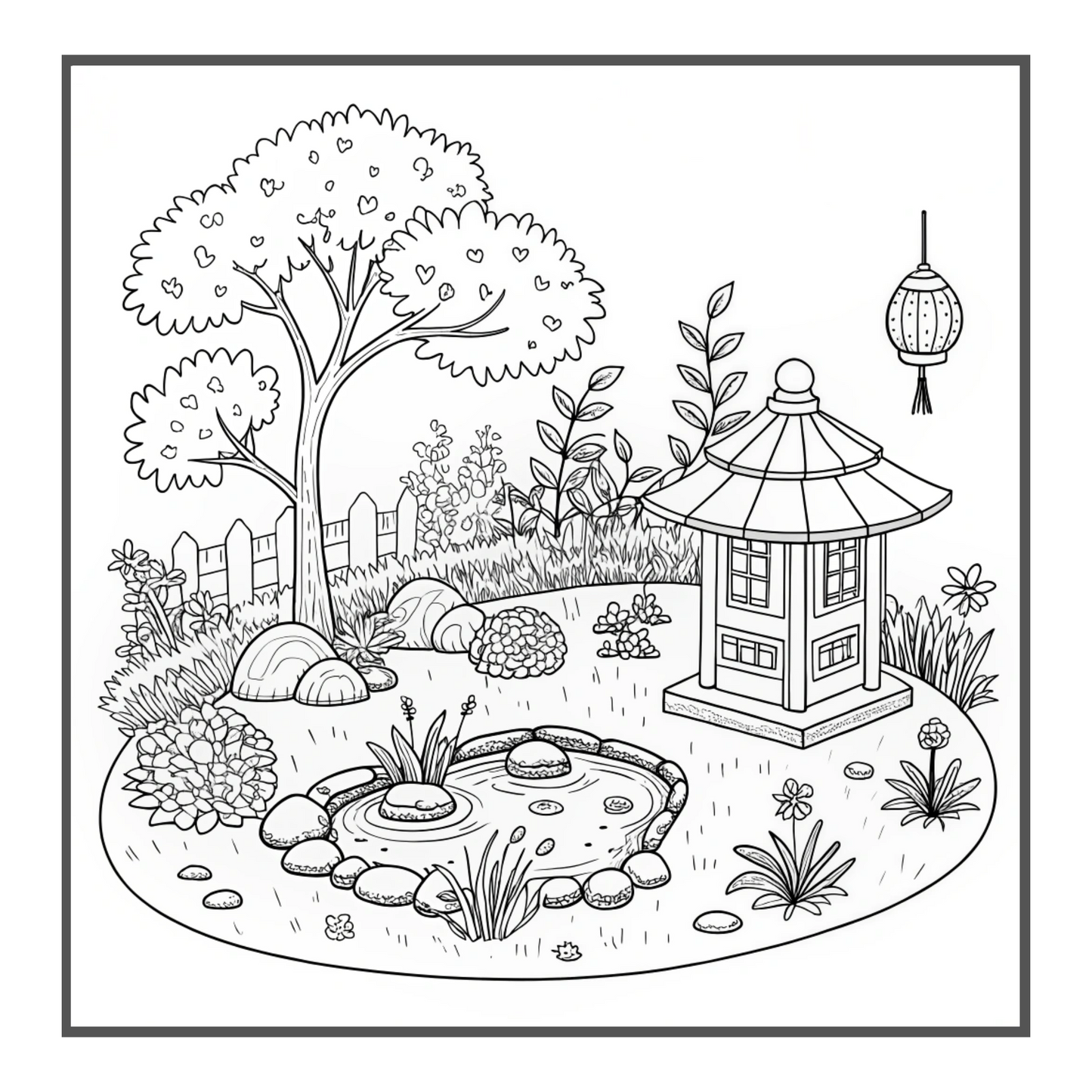 50 Pages Cute Kawaii Garden Coloring Book Gift for Adults Kids Men Women Boys Girls Teens Youth Cool Garden Coloring Sheets for Children