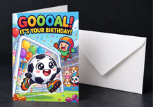 Load image into Gallery viewer, Soccer Birthday Card, Printed Kids Sports Greeting Card, Cute Soccer Ball Birthday Card for Boys, Physical Folded Card with Envelope