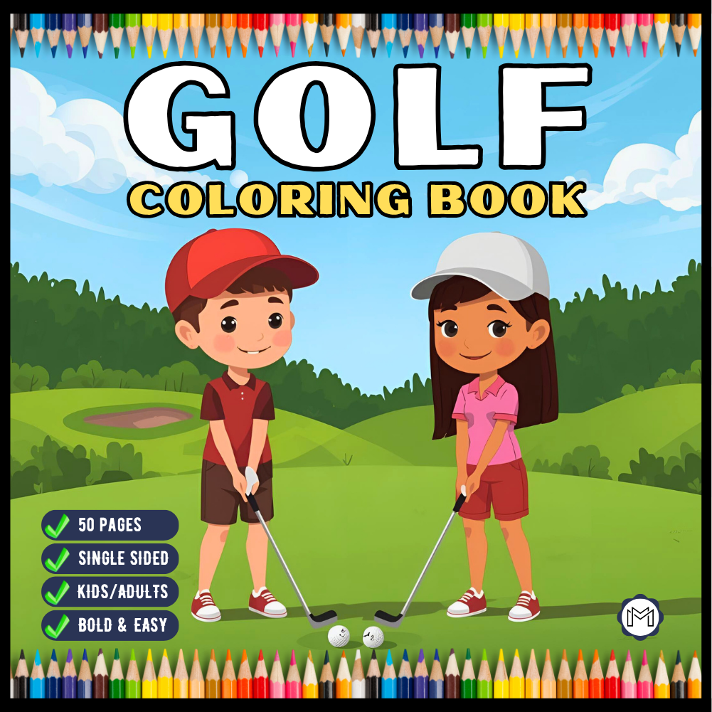 Golf Player Golfer Coloring Book for Adults Men Women Kids Boys Girls Teens Youth Single Sided Golfing Coloring Activity Book for Children
