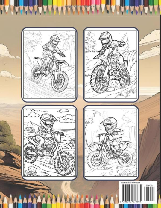50 Pages Dirt Bike Motorcycle Coloring Book Gift for Adults Men Women Kids Motorbike Coloring Sheets Boys Girls Teens Biker Activity Book