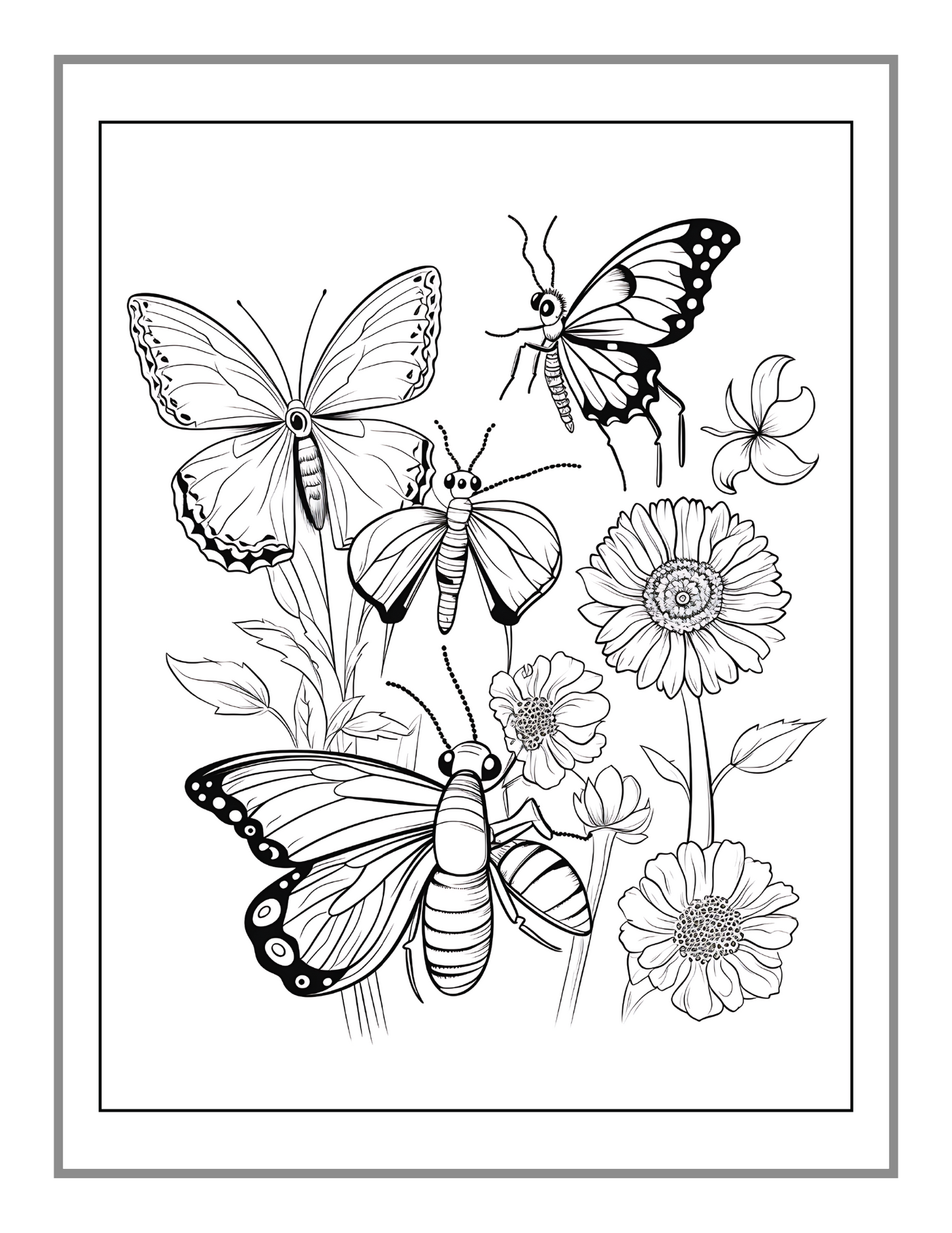 50 Pages Funny Cute Bugs and Insects Coloring Book for Adults Men Women Kids Boys Girls Toddlers Teens Stress Relief Coloring Activity Book