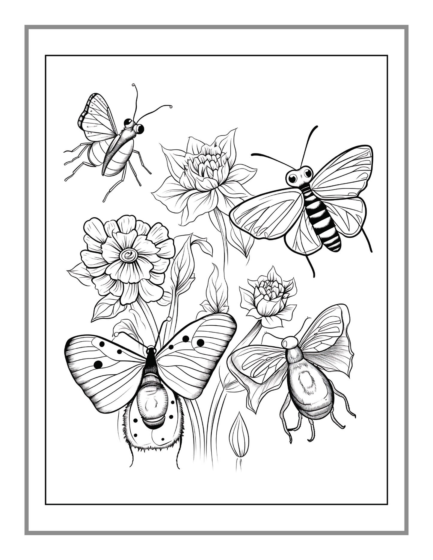 50 Pages Funny Cute Bugs and Insects Coloring Book for Adults Men Women Kids Boys Girls Toddlers Teens Bold and Easy Bugs Coloring Book