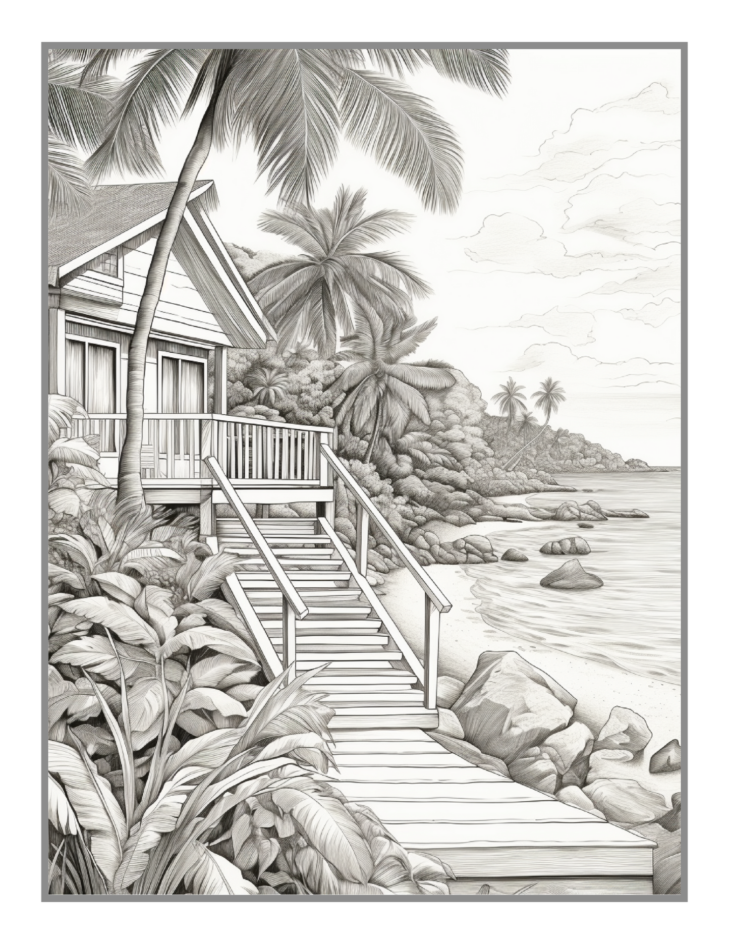 50 Pages Tropical Beach Homes Coloring Book Birthday Holiday Gift for Adults Men Women Kids Boys Girls Teens Beach Life Coloring Activity