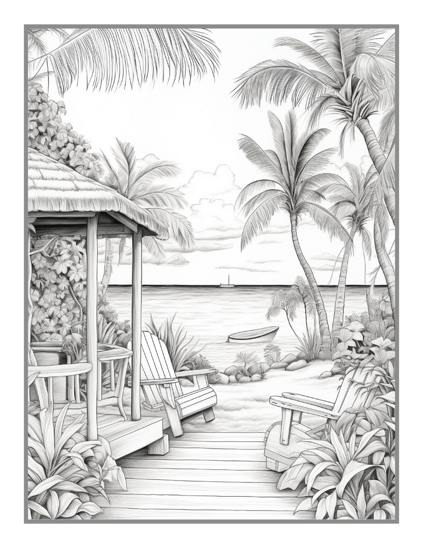 50 Pages Tropical Beach Homes Coloring Book Birthday Holiday Gift for Adults Men Women Kids Boys Girls Teens Beach Life Coloring Activity