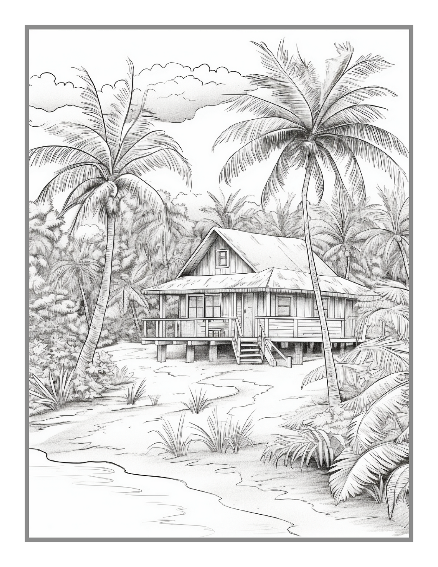 50 Pages Tropical Beach Homes Coloring Book Birthday Holiday Gift for Adults Men Women Kids Boys Girls Teens Beach Life Coloring Activity