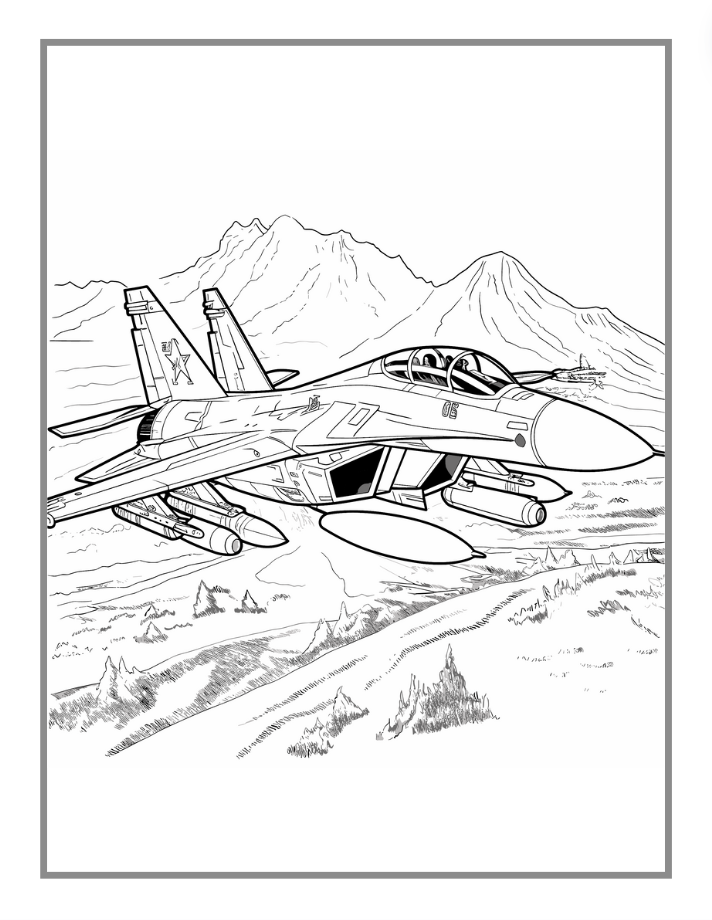 Military Jet Fighter Plane Coloring Book for Kids Adults Boys Girls: 50 Pages Plane Coloring Book Fighter Jet Airplane Coloring Book Gift