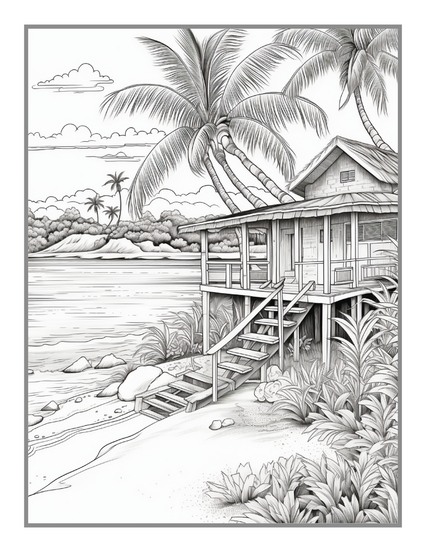 50 Pages Tropical Beach Homes Coloring Book Birthday Holiday Gift for Adults Men Women Kids Boys Girls Teens Beach Life Coloring Activity