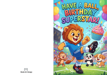 Load image into Gallery viewer, Soccer Birthday Card for Kids, Cute Lion Sports Greeting Card, Physical Printed Birthday Card for Boys and Girls, Soccer Party Supplies, 5x7