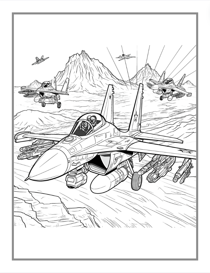 Military Jet Fighter Plane Coloring Book for Kids Adults Boys Girls: 50 Pages Plane Coloring Book Fighter Jet Airplane Coloring Book Gift