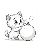 Load image into Gallery viewer, Cozy Christmas Coloring Book for Kids Adults: 25 Bold Easy Single Sided Holiday Coloring Pages with Cute Kitten Santa Snowman Designs