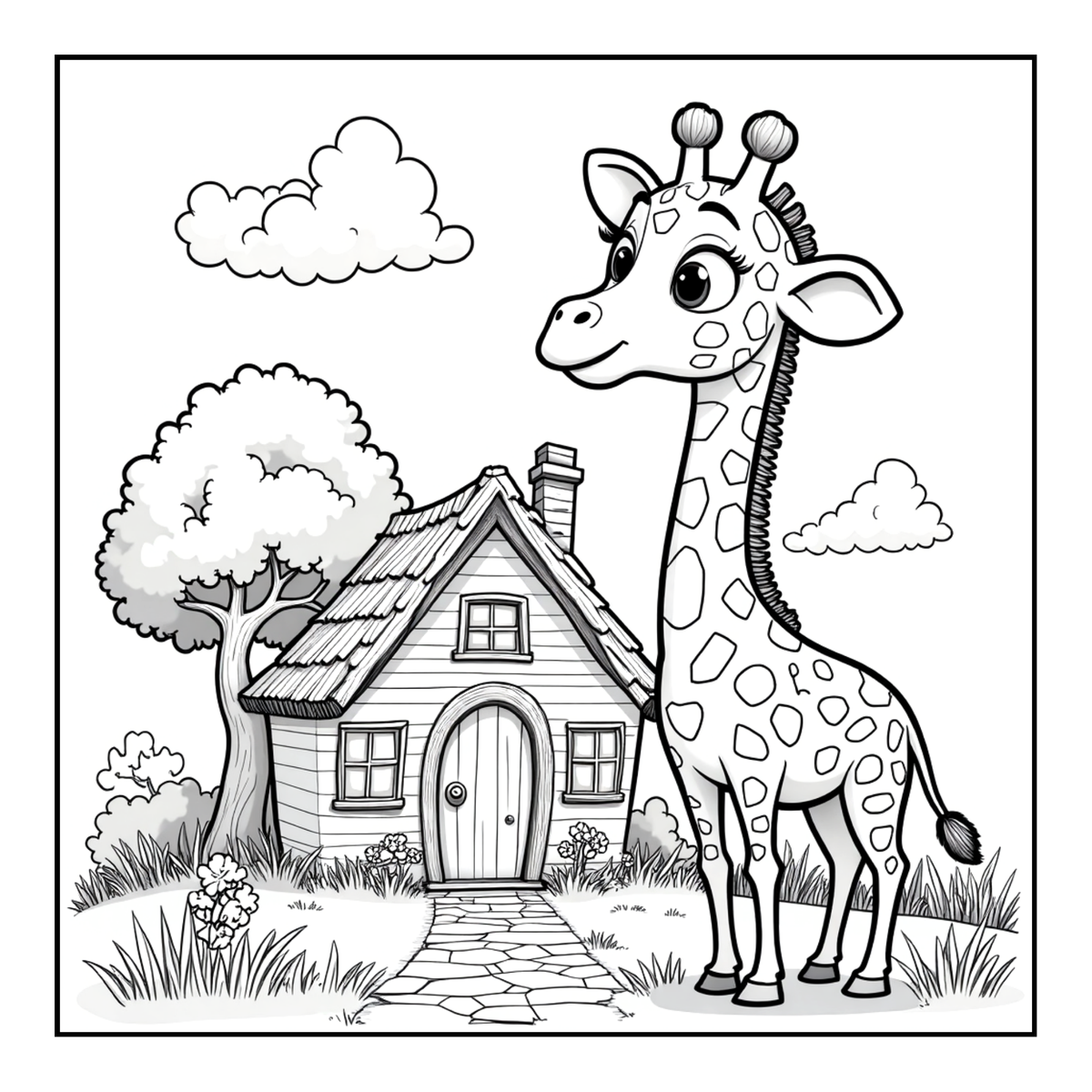 Cute Cozy Funny Giraffe Animal Coloring Book Gift for Adults Kids Boys Girls Teens: Single Sided Bold and Easy Little Giraffe Coloring Book