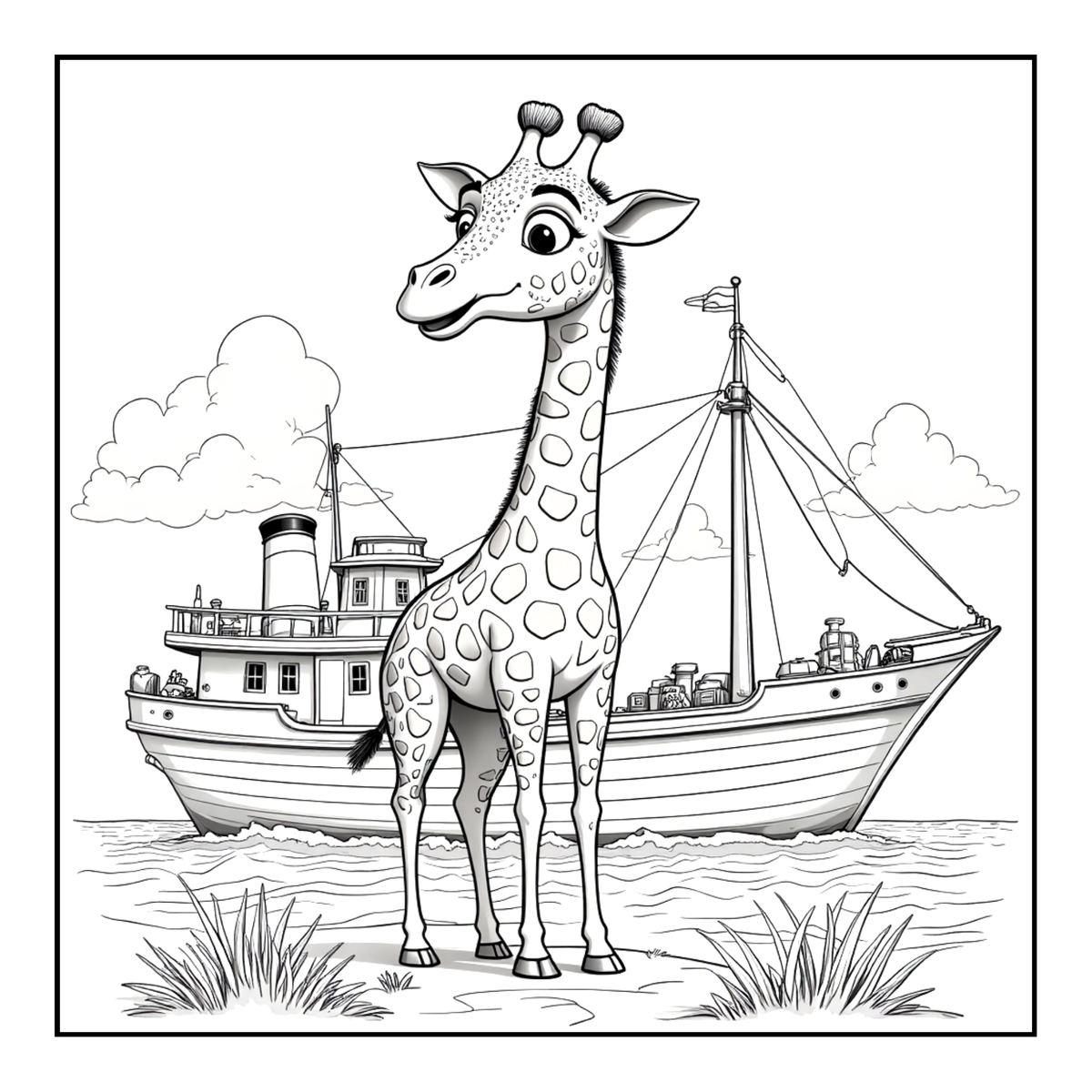 Cute Cozy Funny Giraffe Animal Coloring Book Gift for Adults Kids Boys Girls Teens: Single Sided Bold and Easy Little Giraffe Coloring Book