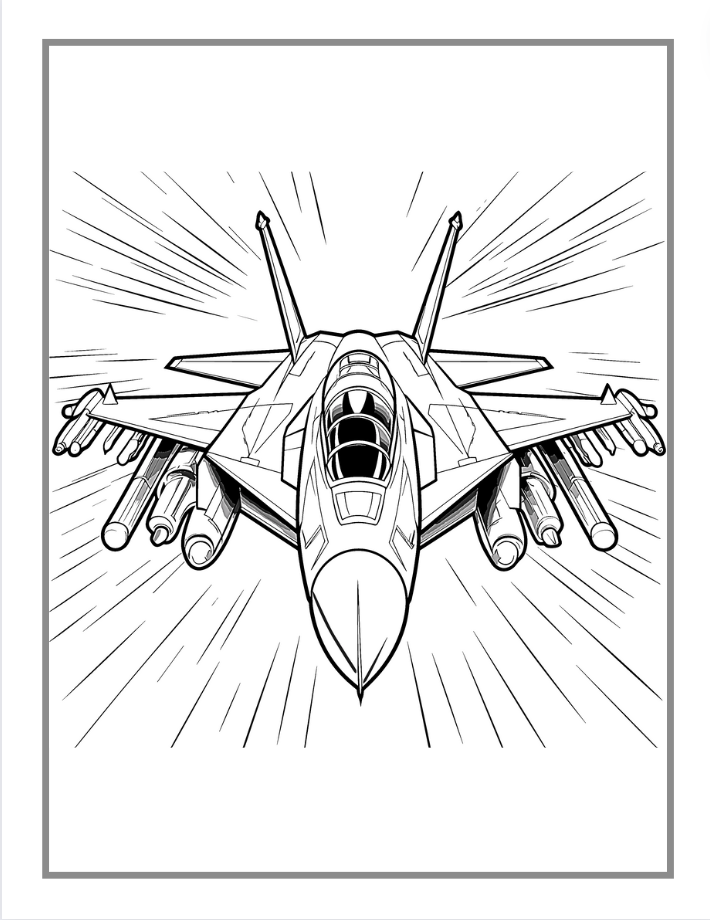 Military Jet Fighter Plane Coloring Book for Kids Adults Boys Girls: 50 Pages Plane Coloring Book Fighter Jet Airplane Coloring Book Gift