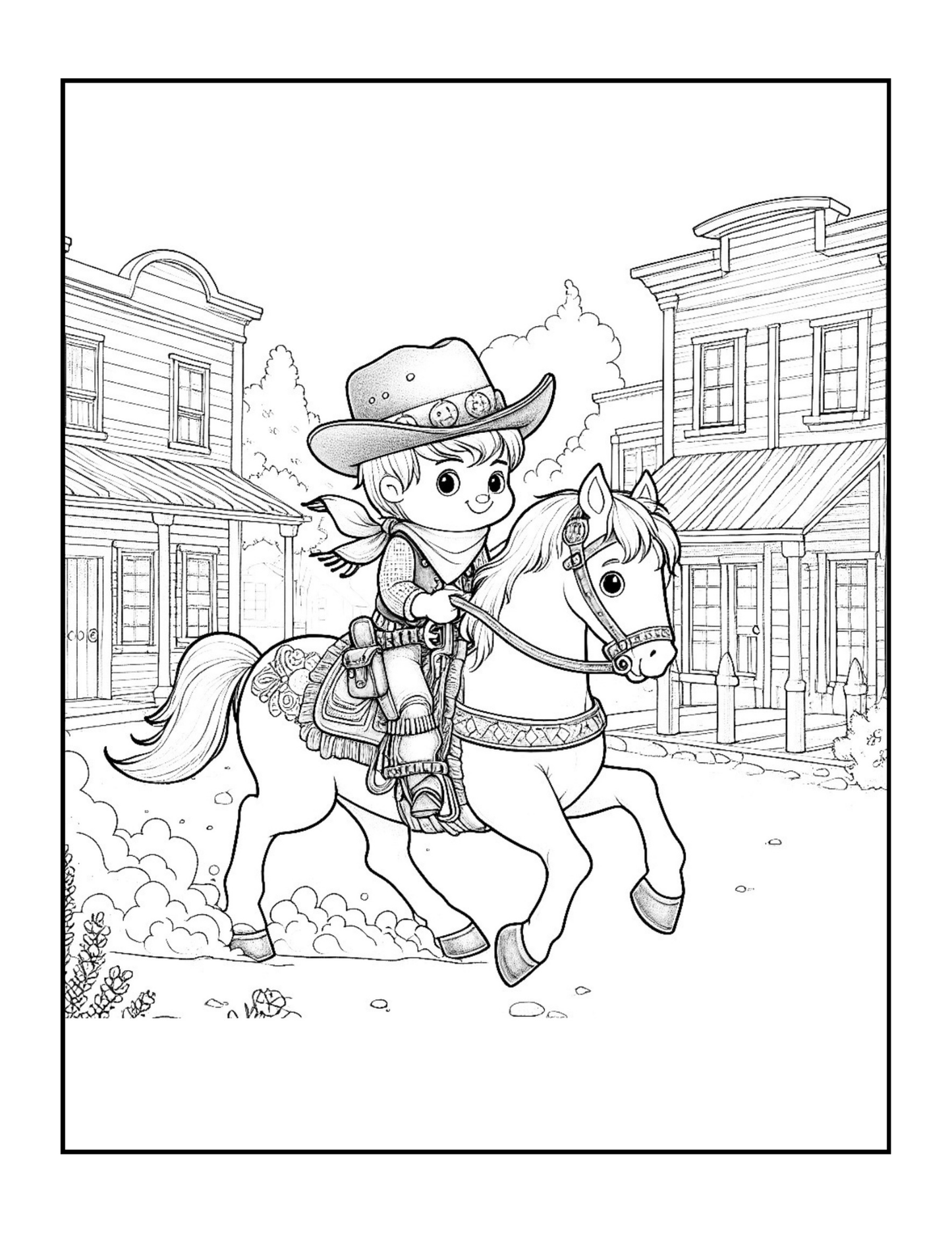 Cowboy Coloring Book Gift for Adults Men Women Kids Young Boys Girls Teens 50 Pages Single Sided Western Cowboy Coloring Activity Book