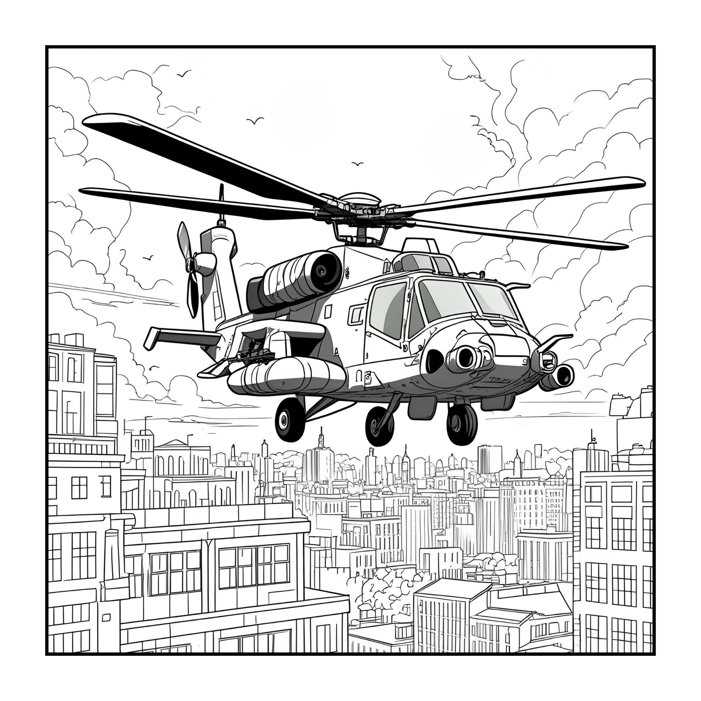 Military Attack Helicopter Coloring Book Gift for Adults Kids Boys Girls Teens Bold and Easy 50 Pages Single Sided Coloring Activity Book