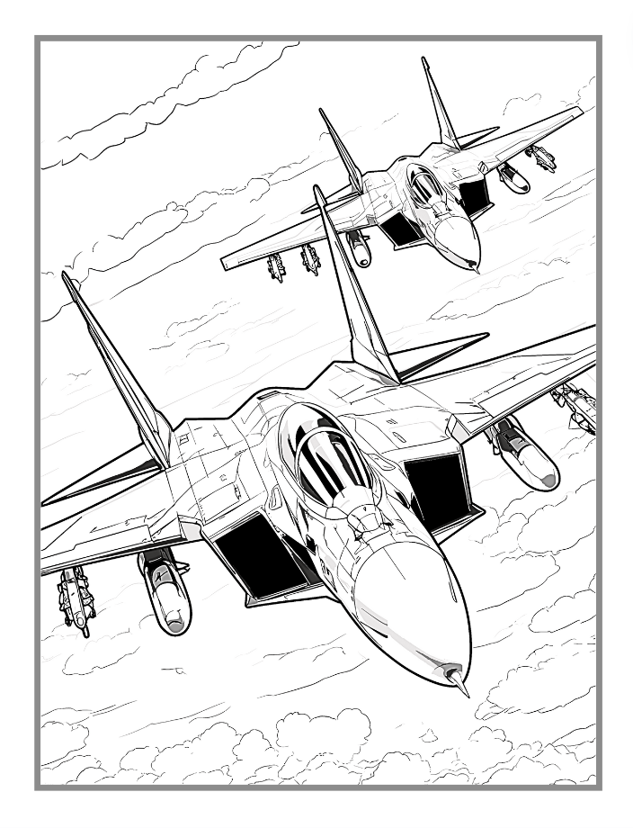Military Jet Fighter Plane Coloring Book for Kids Adults Boys Girls: 50 Pages Plane Coloring Book Fighter Jet Airplane Coloring Book Gift